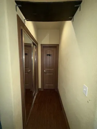 an empty room with a door