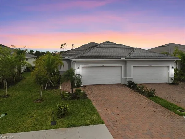 a backyard of a house with plants and palm tree