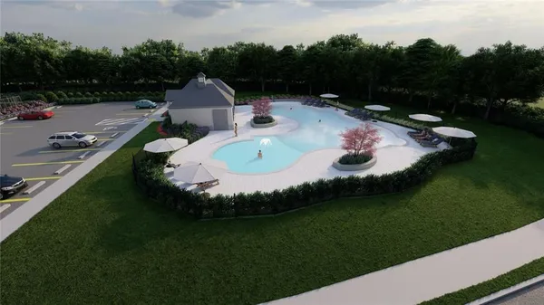 a view of a house with backyard and pool
