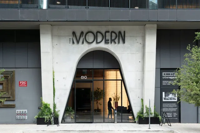 a front view of a building with street