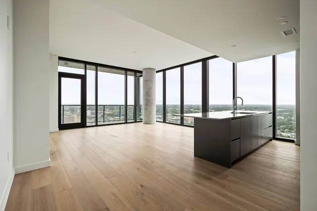 a large room with a large window