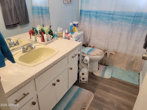 a bathroom with a sink toilet and a mirror