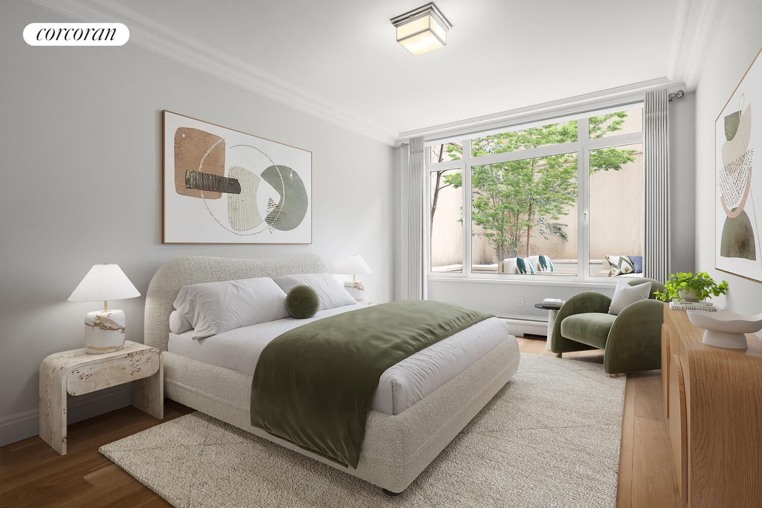 40 East 72nd Street, Unit MAIS Manhattan, NY 10021 - Photo 9 of 16 a bedroom with a large bed couch and a large window