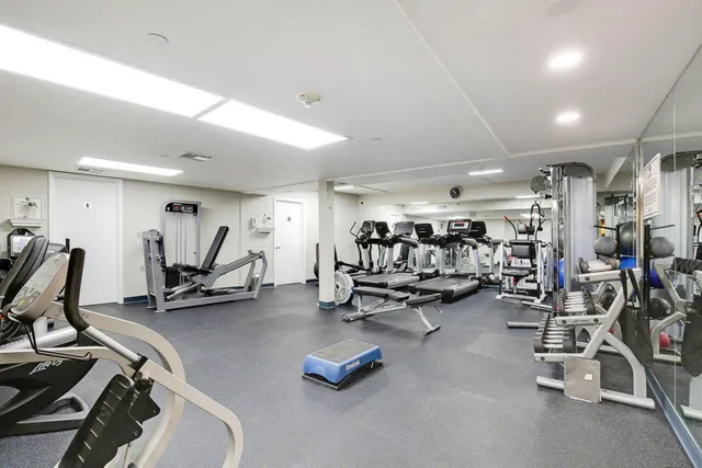 a view of a room with gym equipment
