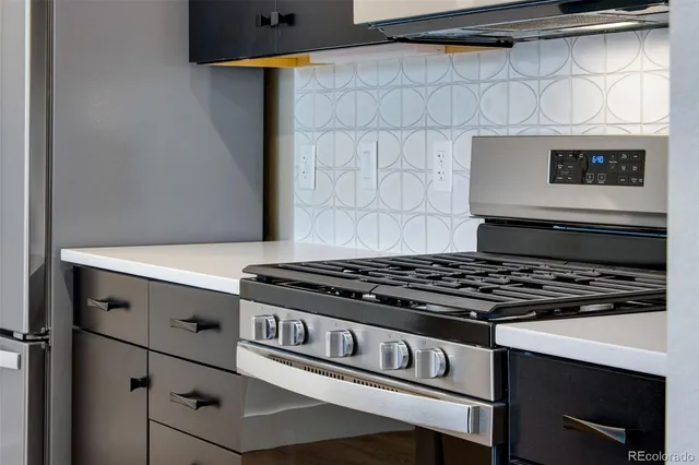 a stove top oven sitting inside of a kitchen
