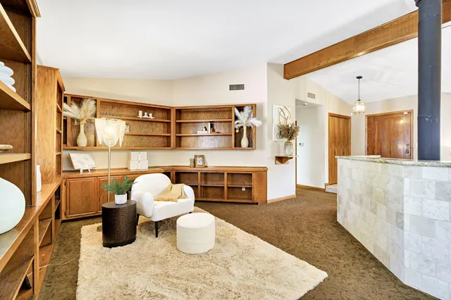 a view of a dining room and livingroom view