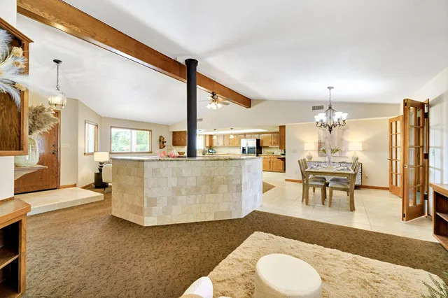 a view of a dining room and livingroom view