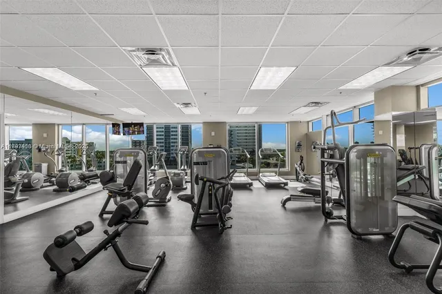 a view of a room with gym equipment