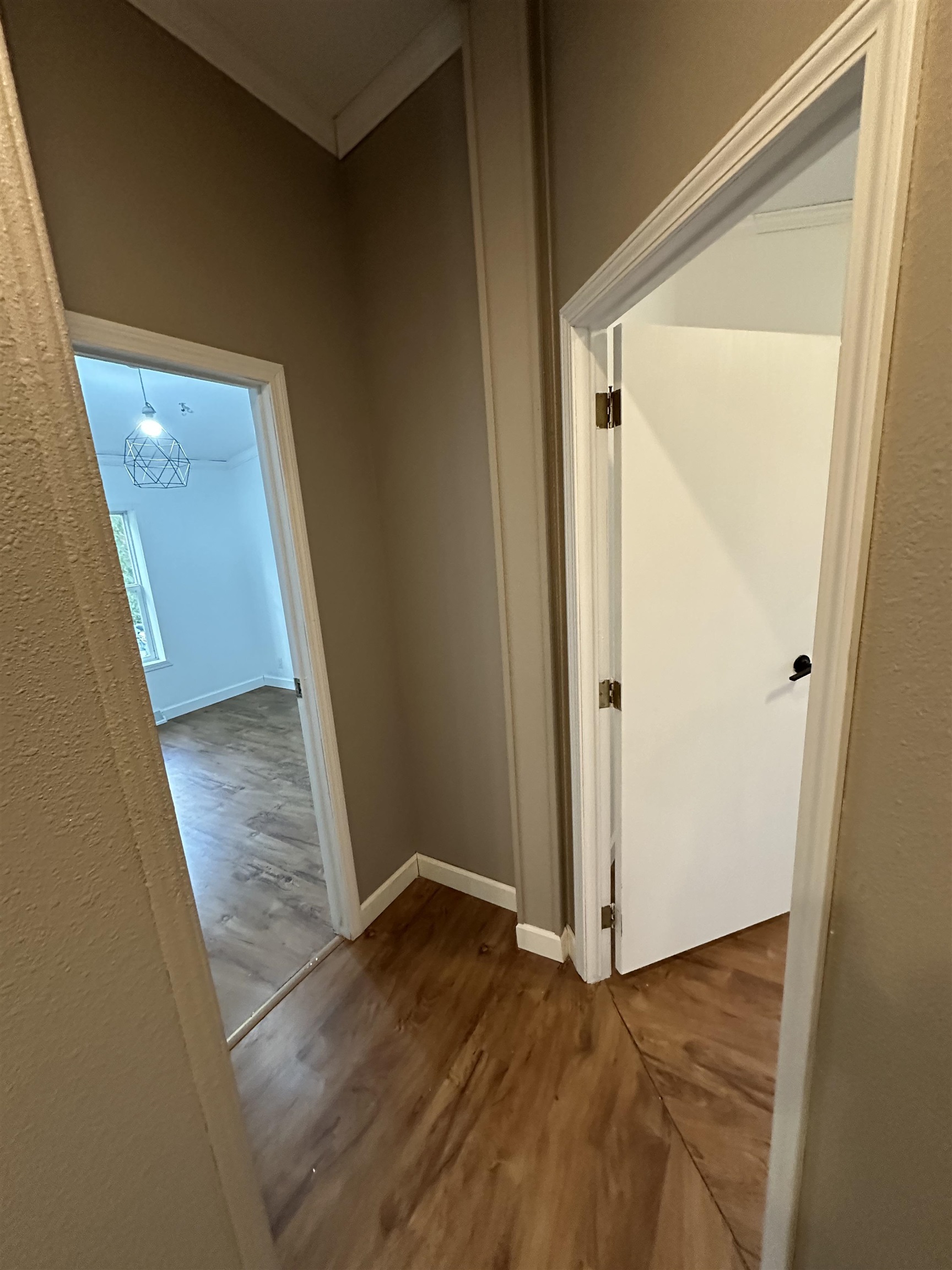3748 Mulvahill Road Rice Lake, MN 55803 - Photo 19 of 26 Hallway with dark wood finished floors and baseboards