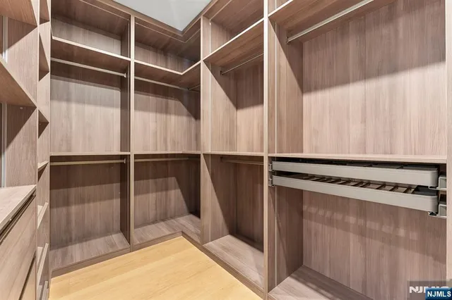a view of walk in closet with empty racks