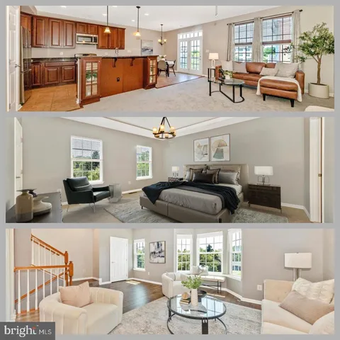 a bedroom with furniture and a large window