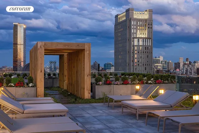 a building outdoor space with a seating space