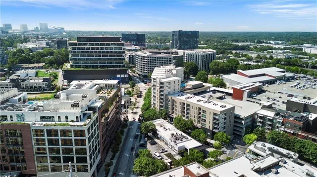 a city view with a lake