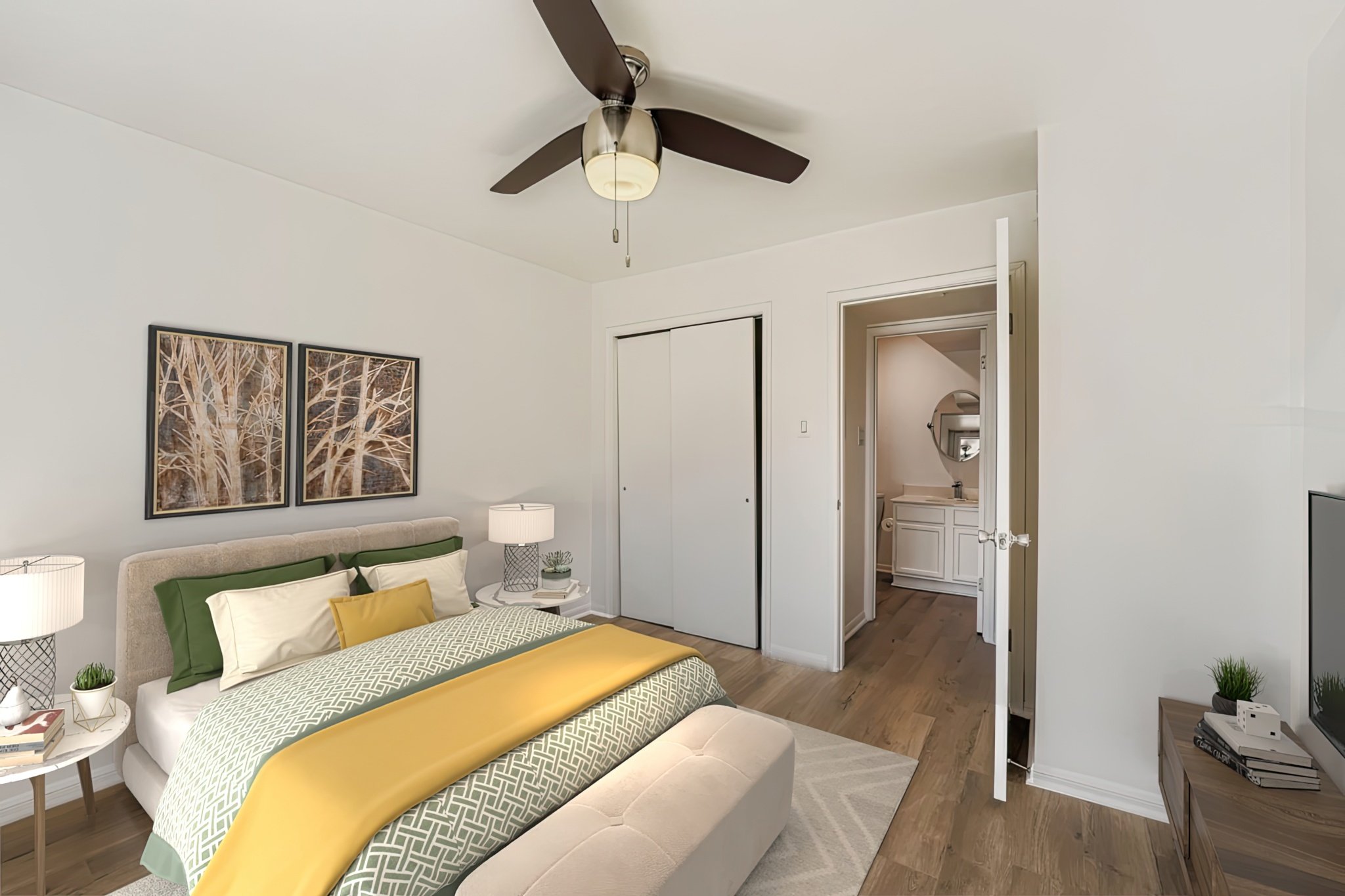 2450 Wickersham Lane, Unit 604 Austin, TX 78741 - Photo 18 of 22 a bedroom with a bed and a painting on the wall