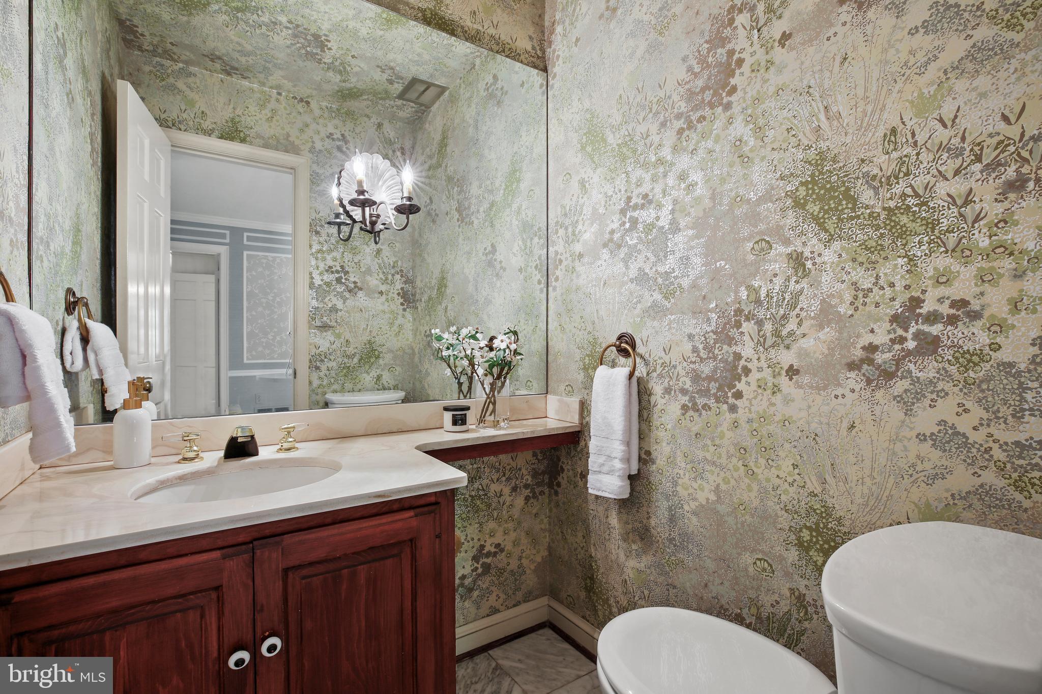 7125 Darby Road Bethesda, MD 20817 - Photo 29 of 64 a bathroom with a granite countertop toilet sink and mirror