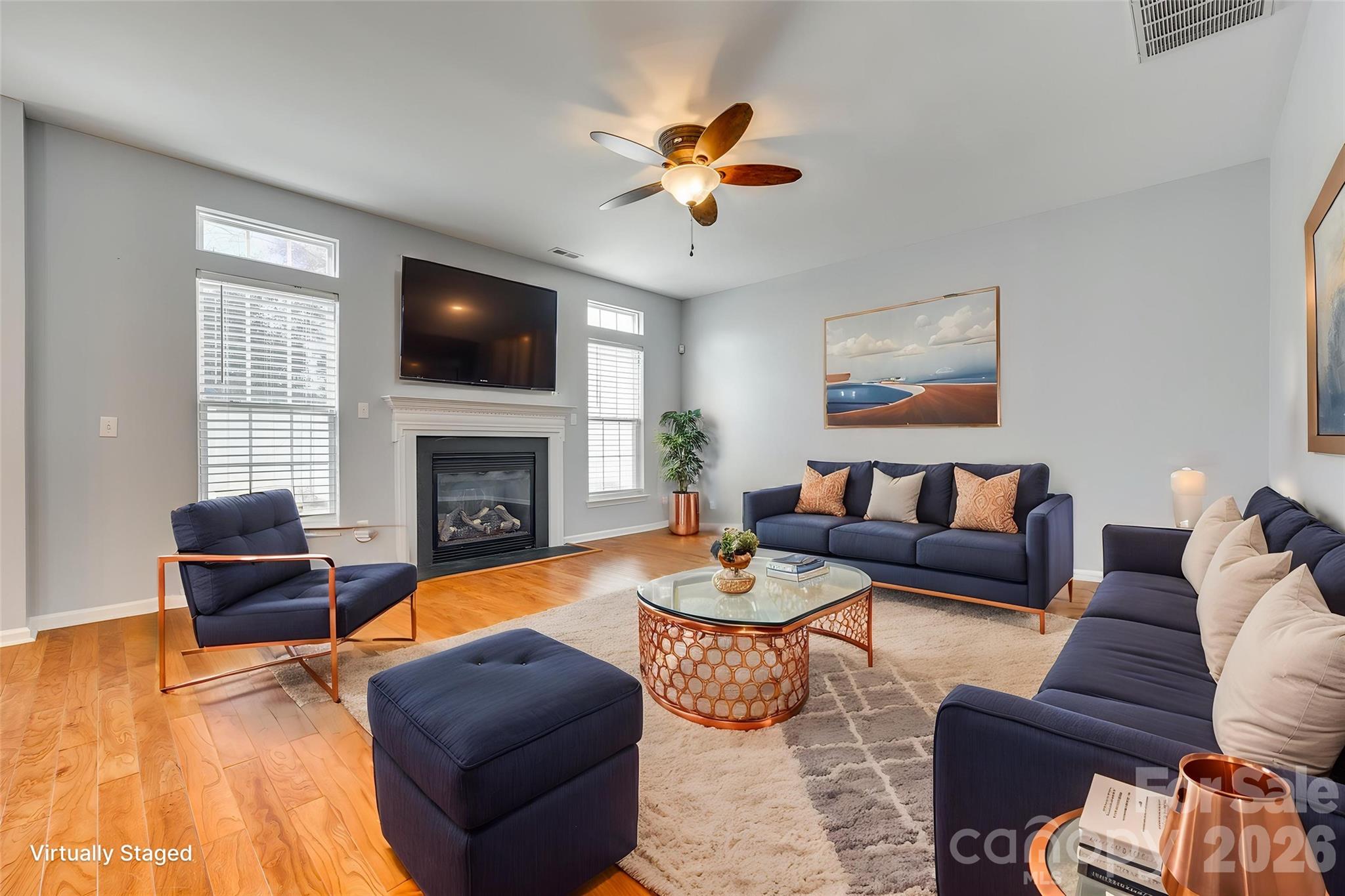 618 Bayou Circle Clover, SC 29710 - Photo 2 of 31 a living room with furniture a flat screen tv and a fireplace