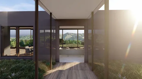 a view of a lake with mountains in the background