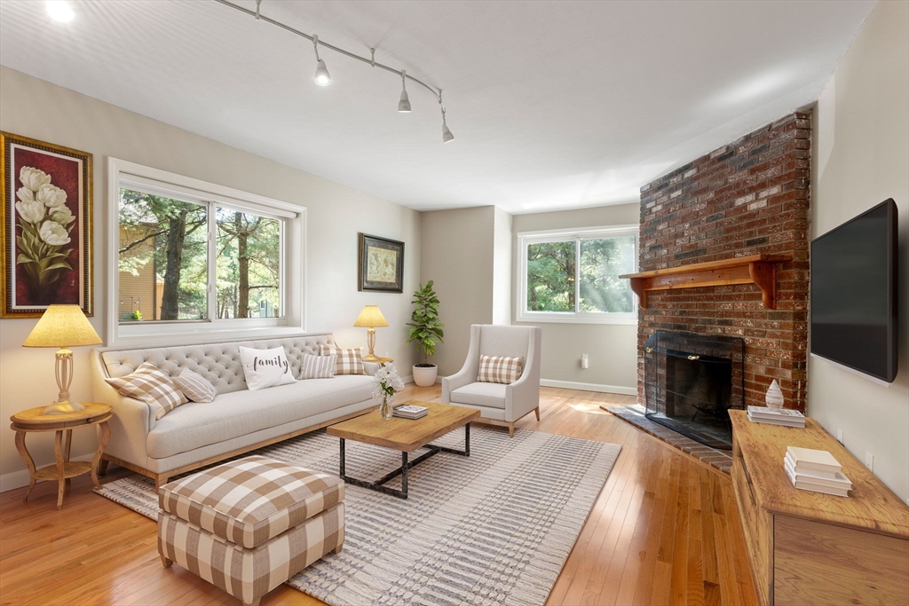 106 Captain Eames Circle, Unit 106 Ashland, MA 01721 - Photo 2 of 21 a living room with furniture a flat screen tv and a fireplace