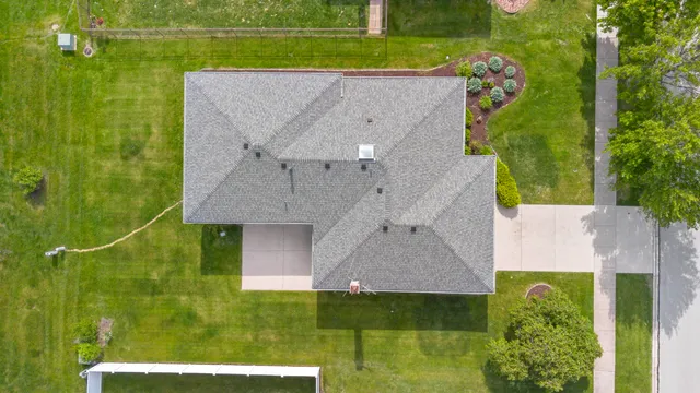 an aerial view of a house