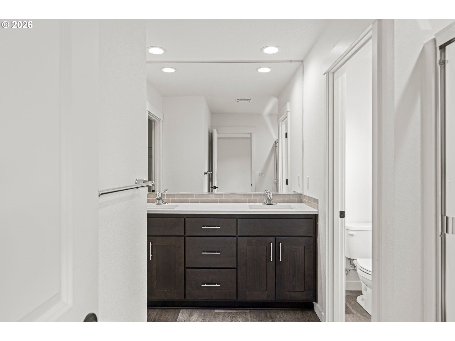 3513 Northeast Claire Road Estacada, OR 97023 - Photo 25 of 42 a bathroom with a granite countertop sink and a mirror