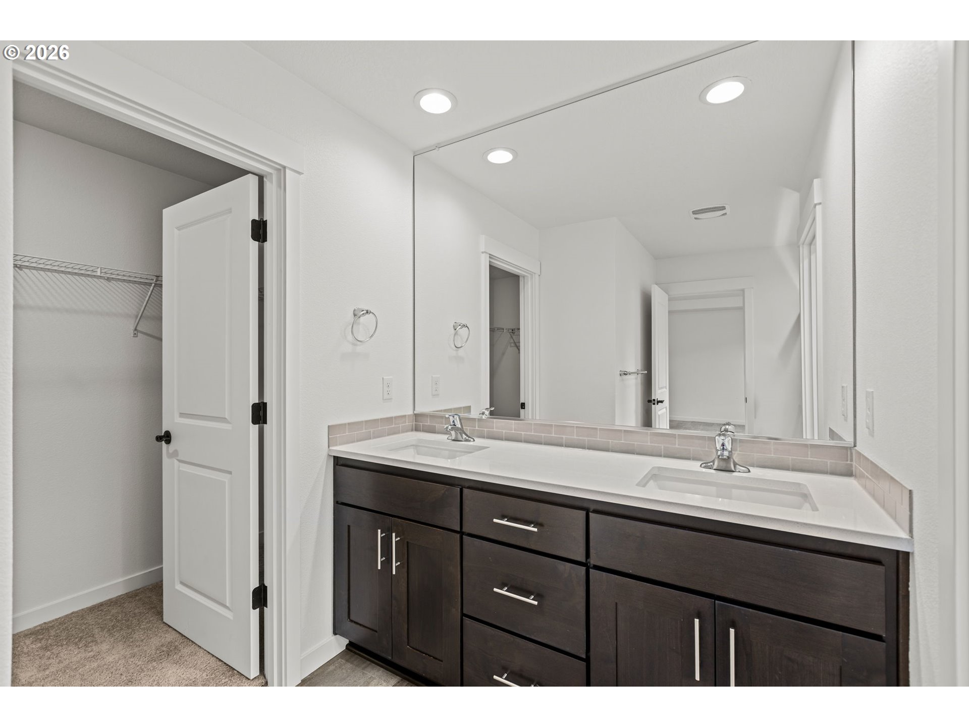 3513 Northeast Claire Road Estacada, OR 97023 - Photo 26 of 42 a bathroom with a sink double vanity granite tub and a mirror