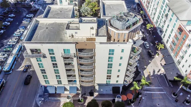 an aerial view of multiple building