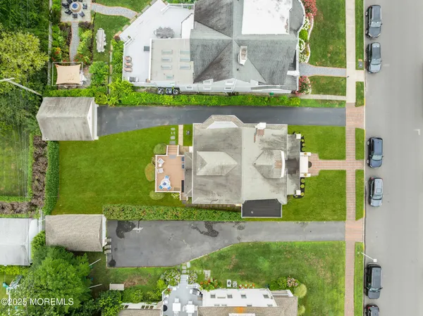 a aerial view of a house with a garden