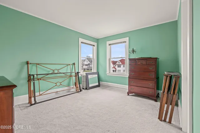 a bedroom with a bed and a closet