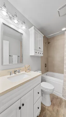 a bathroom with a sink a toilet and a large mirror
