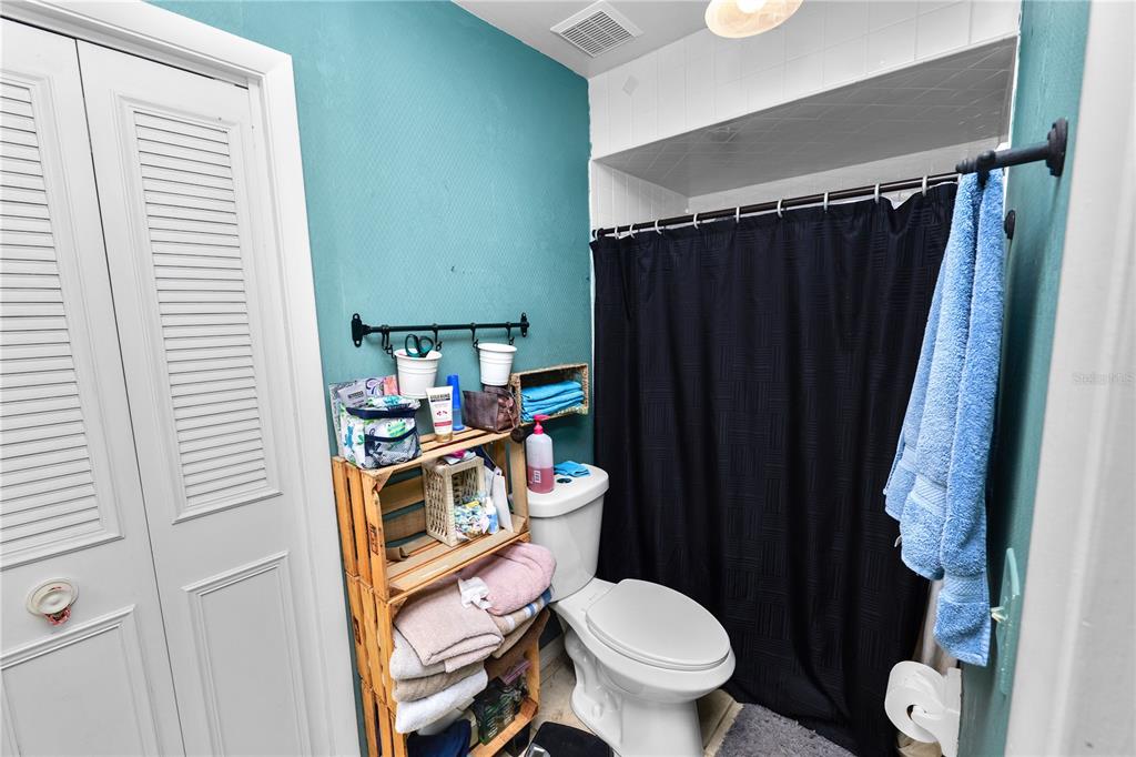 3075 Flamingo Lane Mulberry, FL 33860 - Photo 17 of 30 a bathroom with a toilet and a shower curtain