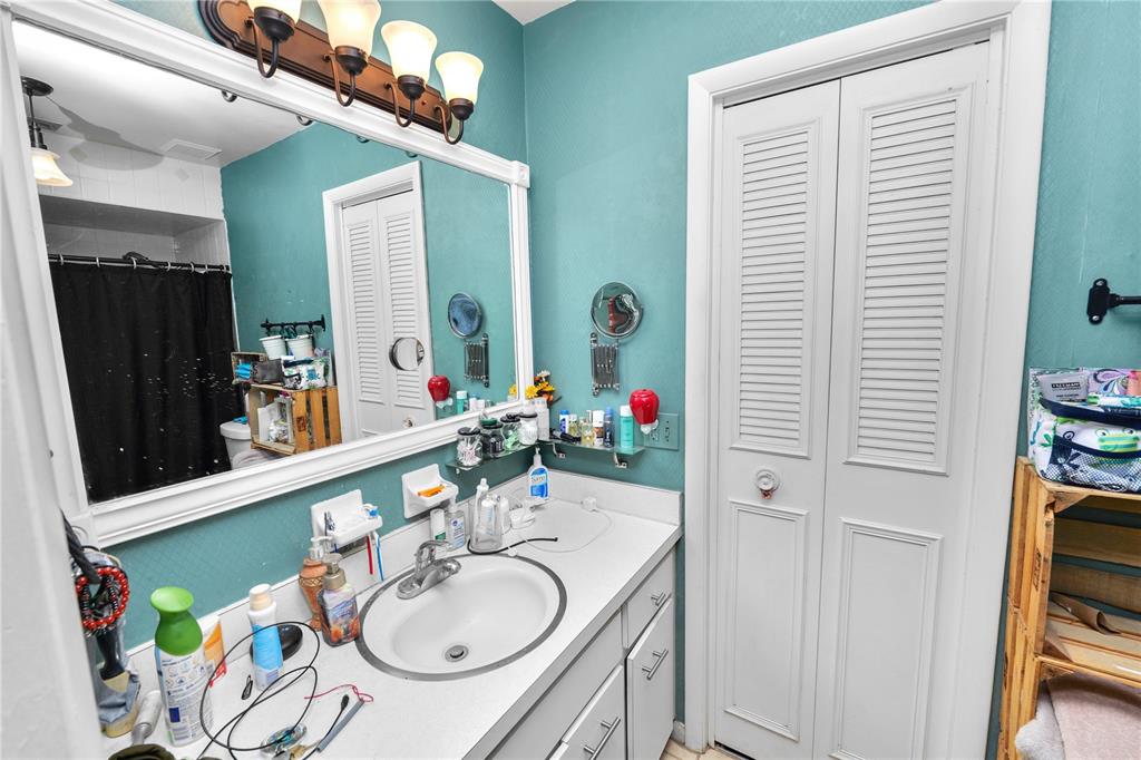 3075 Flamingo Lane Mulberry, FL 33860 - Photo 18 of 30 a bathroom with a sink a mirror and a shower