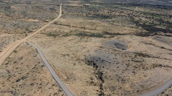 a view of a dry yard with trees