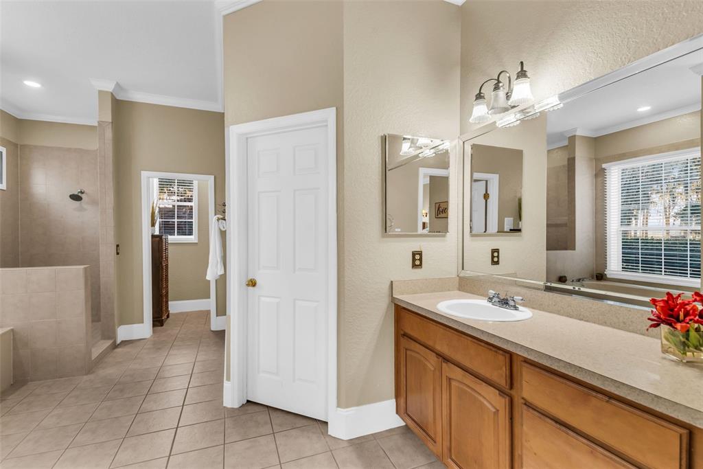 1425 Riviera Drive Kissimmee, FL 34744 - Photo 25 of 82 a spacious bathroom with a granite countertop sink a mirror and a shower