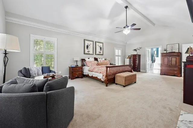 a living room with furniture ceiling fan and a window