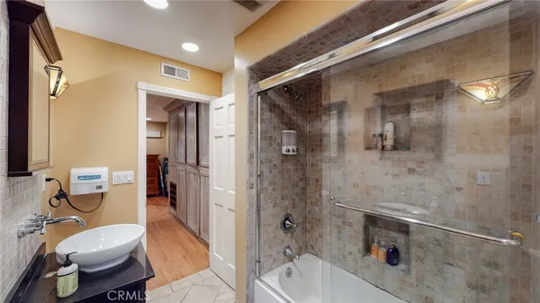 a view of a yard with large trees