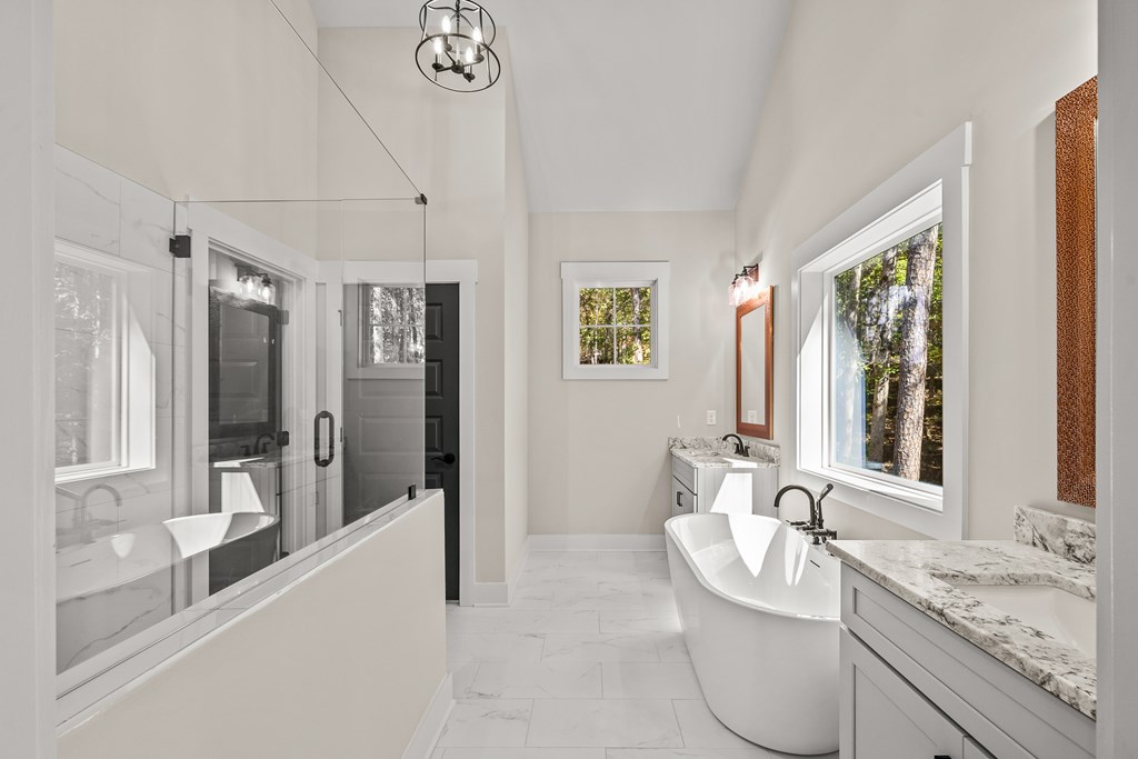 158 Treeline Lane Ellijay, GA 30540 - Photo 20 of 95 a bathroom with a granite countertop sink toilet and shower