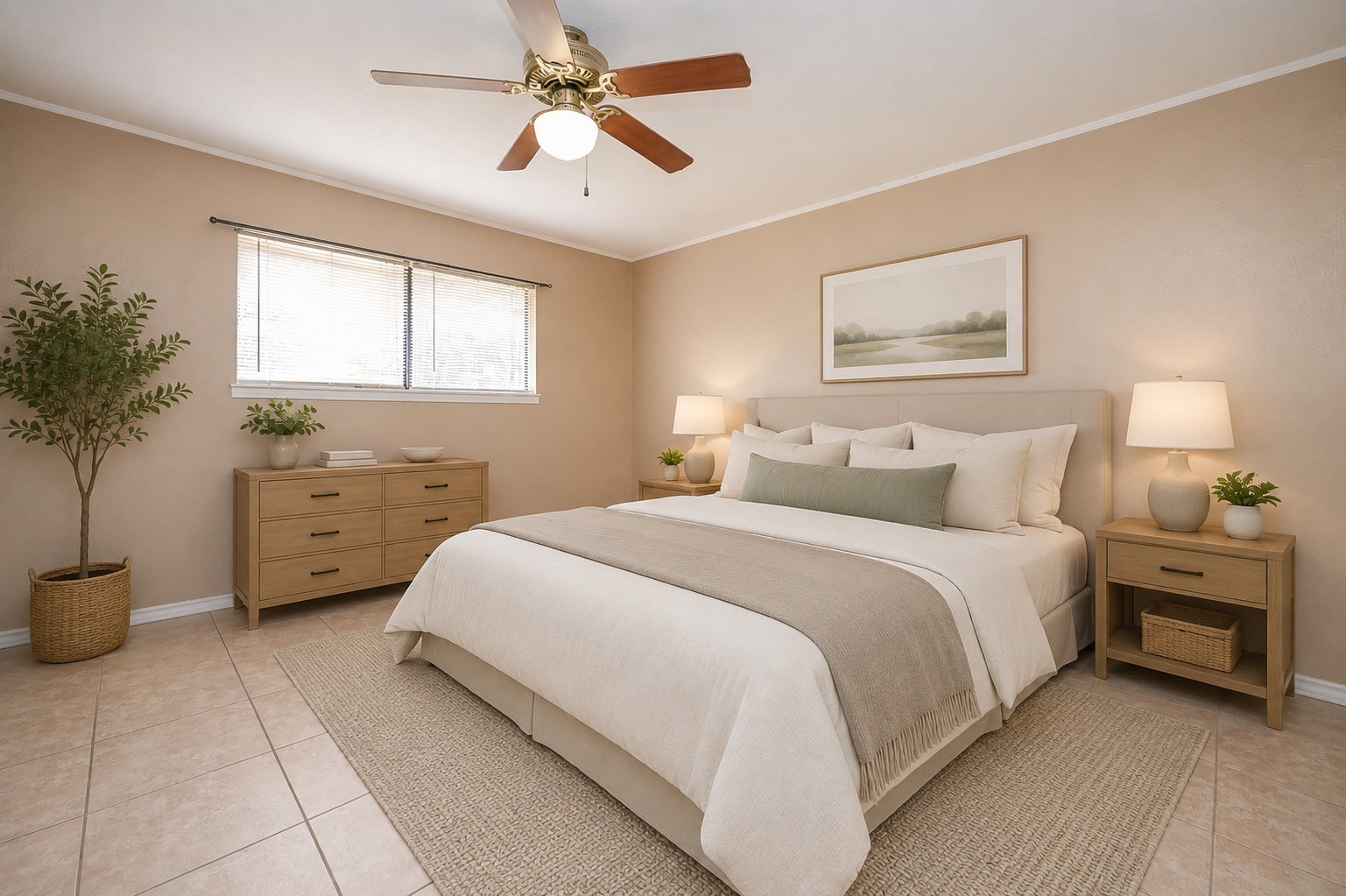 6634 Bridgegate Drive Spring, TX 77373 - Photo 11 of 16 a bedroom with a bed and a potted plant