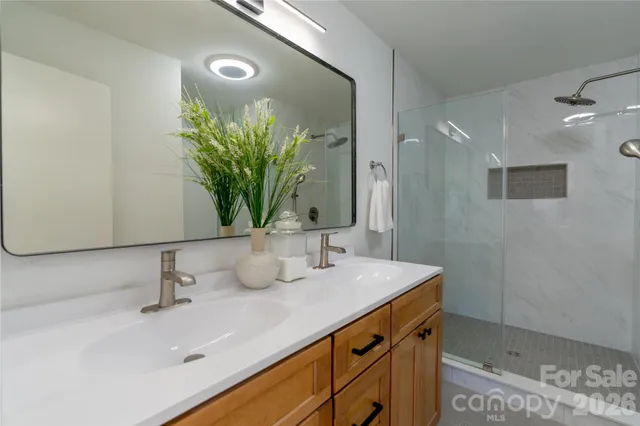 a bathroom with a sink a vanity and a mirror