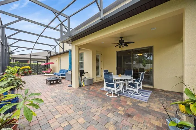 a view of a chairs in a patio