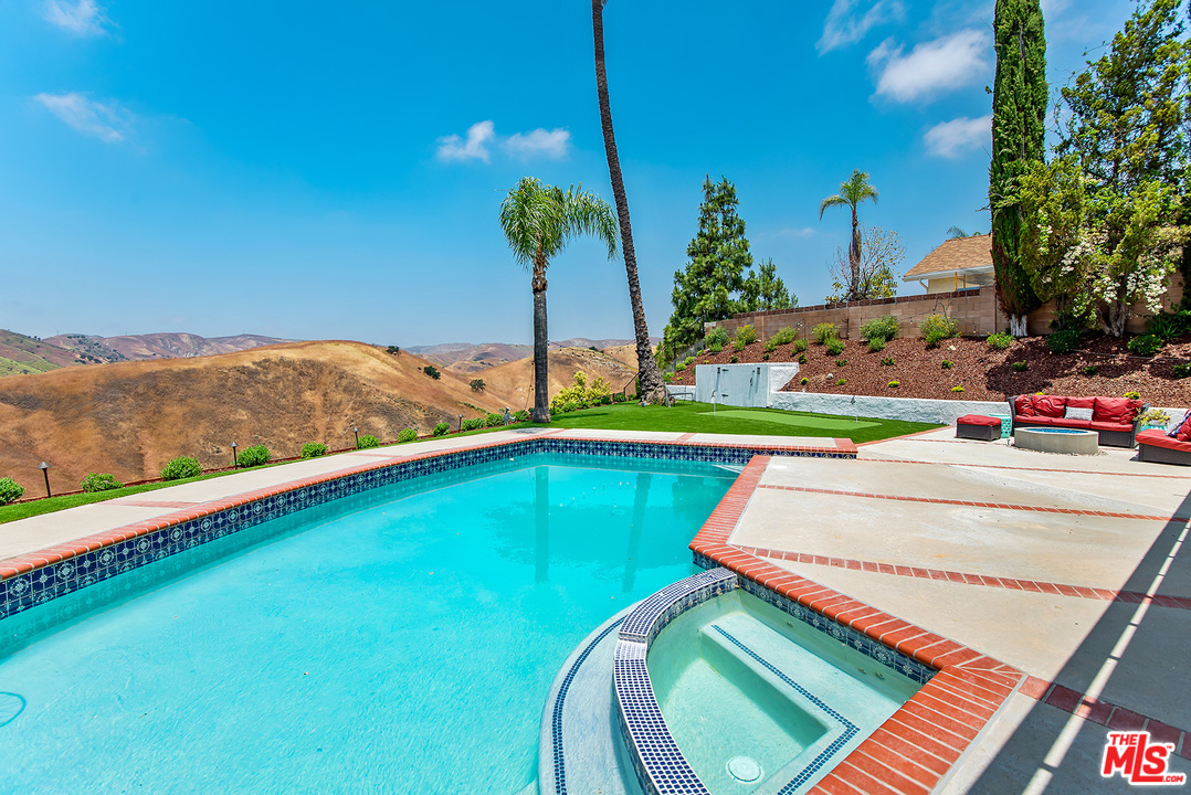 26021 Farmfield Road Calabasas, CA 91302 - Photo 39 of 50 a view of swimming pool with a yard and mountain view