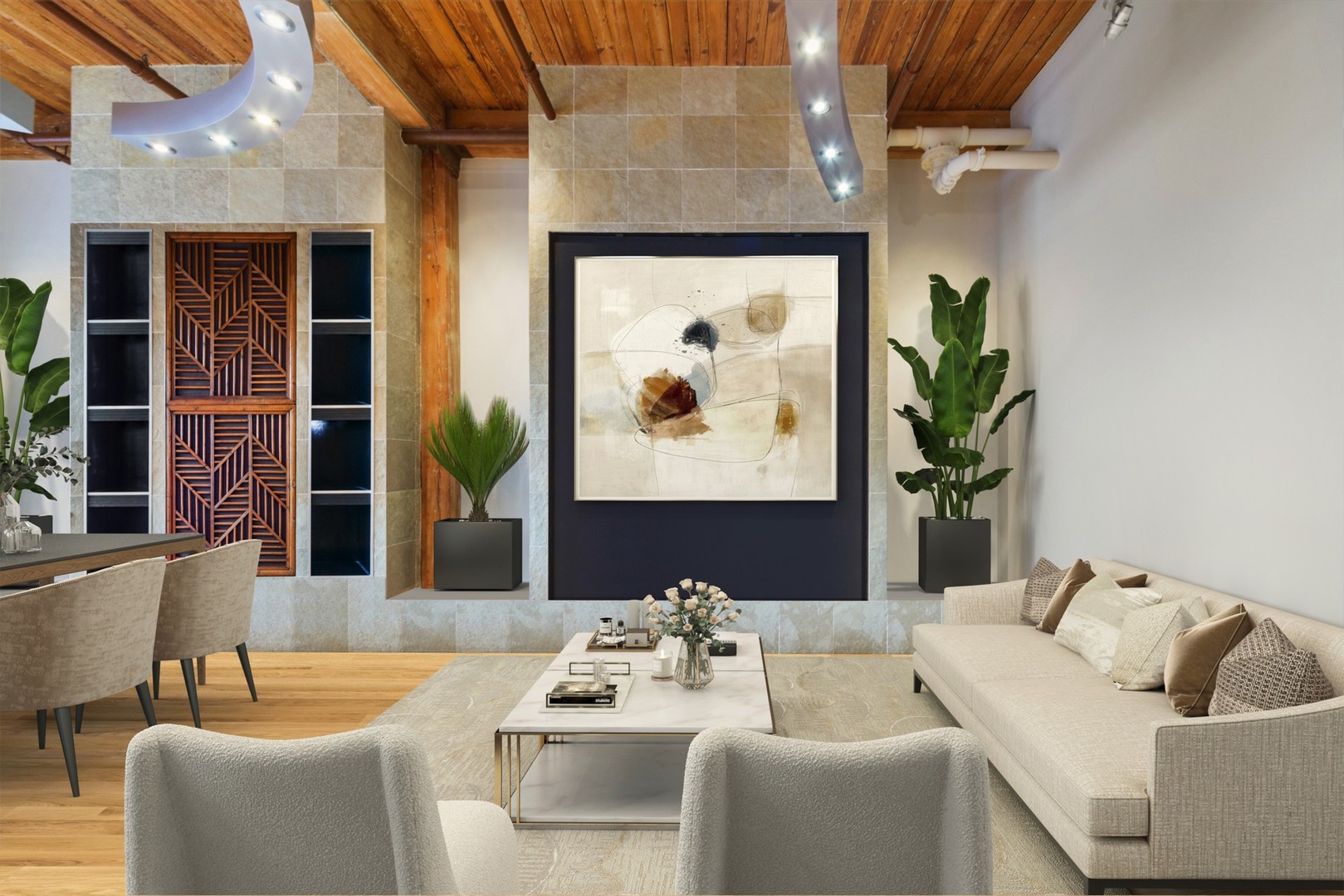 1000 West Washington Boulevard, Unit 438 Chicago, IL 60607 - Photo 3 of 23 a living room with furniture and a potted plant