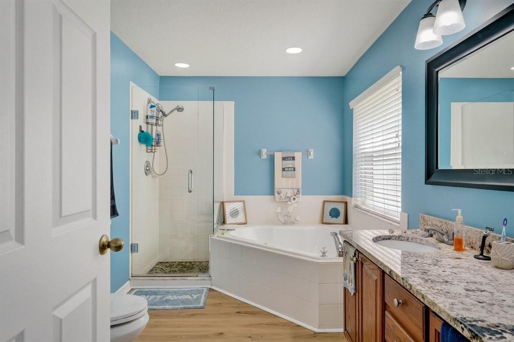 630 Fawn Ridge Drive Orange City, FL 32763 - Photo 29 of 55 a bathroom with a granite countertop sink mirror and a bathtub