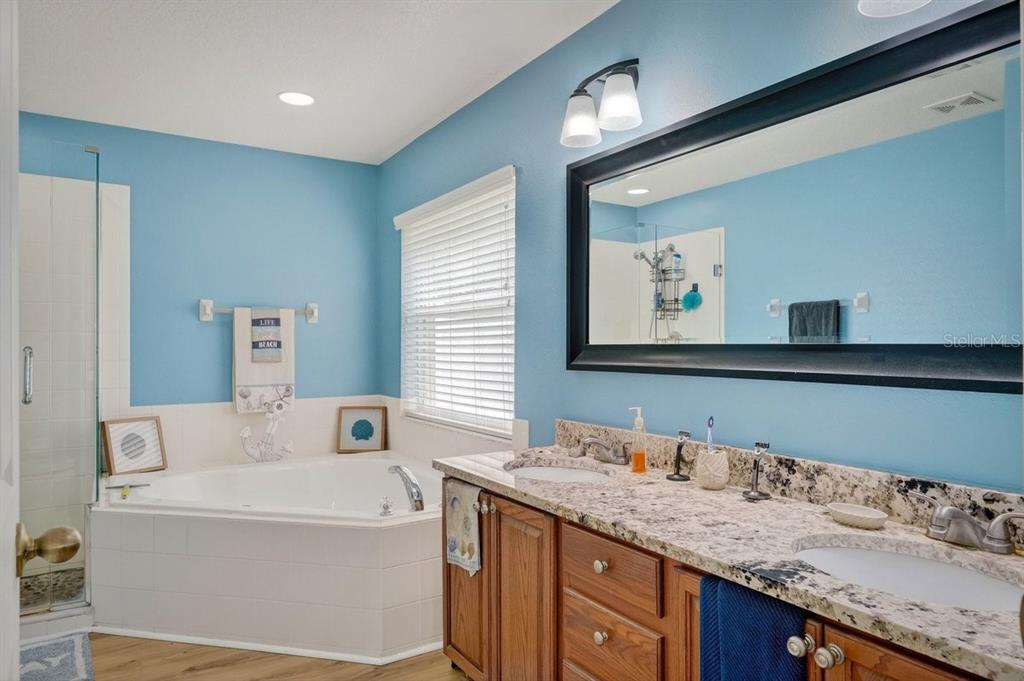 630 Fawn Ridge Drive Orange City, FL 32763 - Photo 30 of 55 a bathroom with a granite countertop tub sink and mirror