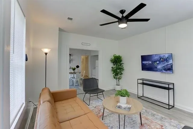 a living room with furniture