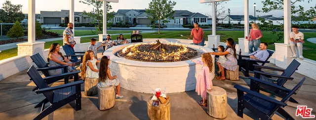 an outdoor space with seating