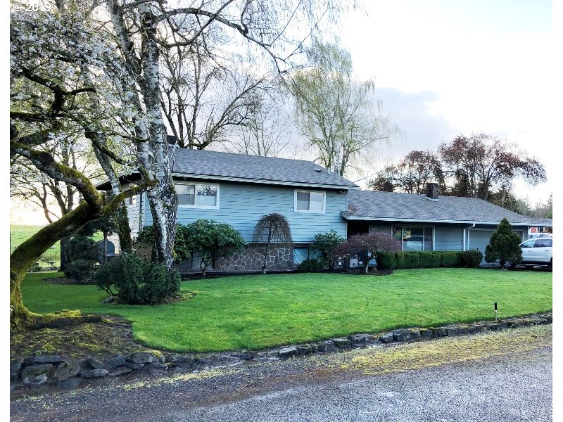 a view of a house with a yard and tree s