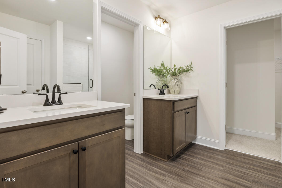 49 Alden Way Angier, NC 27501 - Photo 20 of 66 a bathroom with a sink a mirror and a potted plant