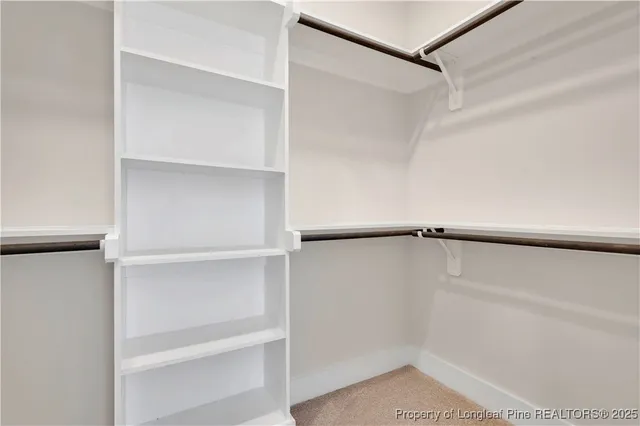 a view of walk in closet with empty racks