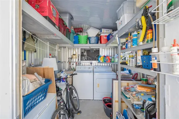 a storage room with furniture and toys