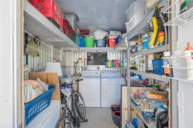 a storage room with furniture and toys